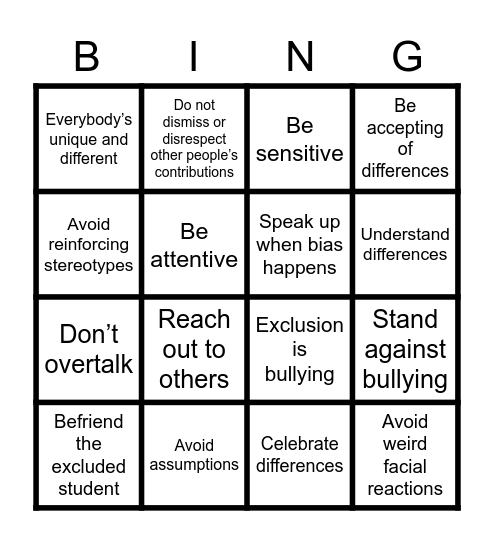 INCLUSIVENESS Bingo Card