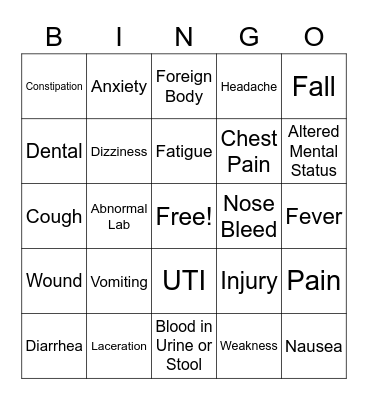 ED Bingo Card