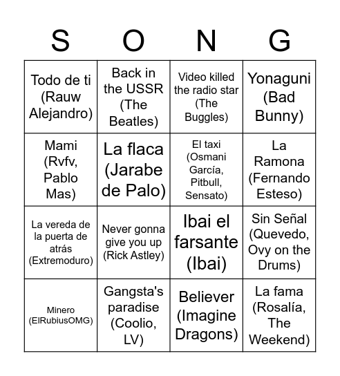 Bingo Musical 10 aniversario de One Two Free Bingo Card