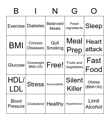 Healthy Hearts Bingo Card