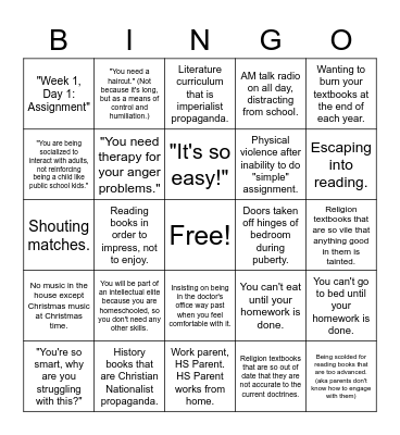 Homeschool Bingo Card