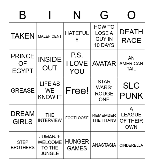 Movie Bingo Card