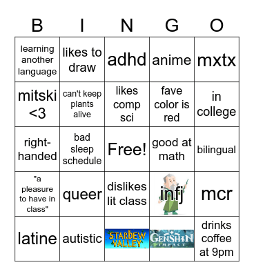 Arrow's Bingo Card