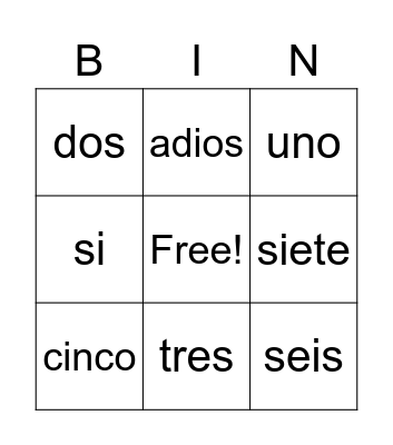 Spanish Bingo Card