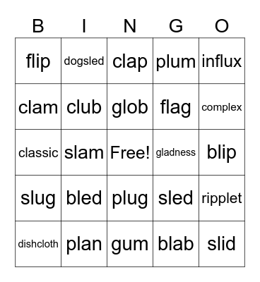 Two-Consonant Beginning L Blends Bingo Card