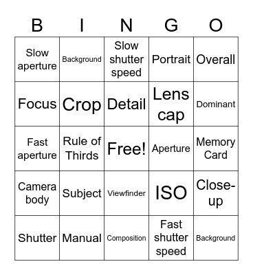 Photography Bingo Card