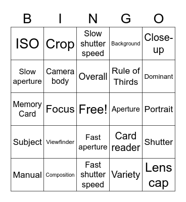 Photography Bingo Card
