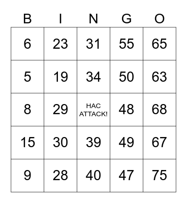 HAC BIG TIME BINGO Card