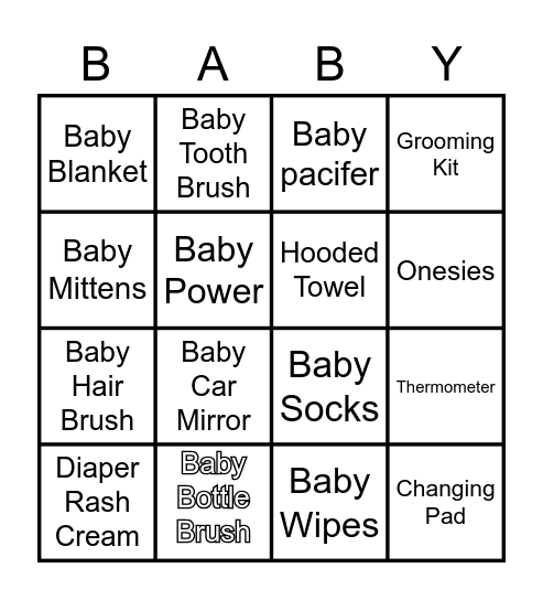 Baby Bag Bingo Card
