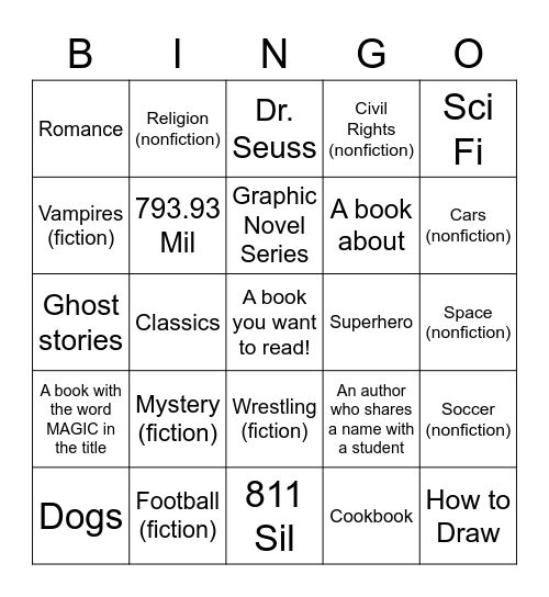 Library Scavenger Hunt BINGO Card