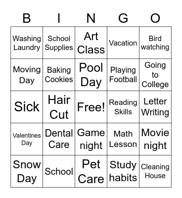 Main Idea Topics Bingo Card