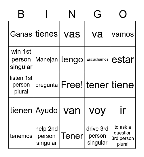 Spanish Wk 15 Bingo Card