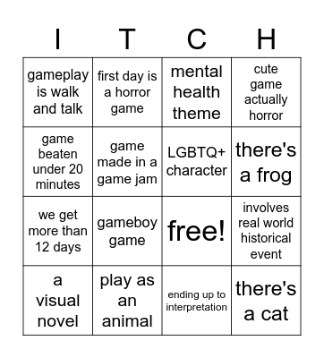 Itchmas Bingo Card