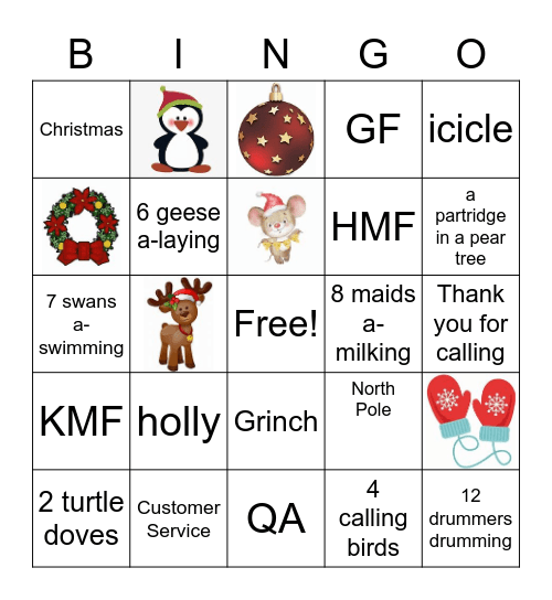 A GC Holiday Bingo Card