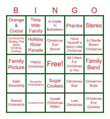 Holiday BINGO Card