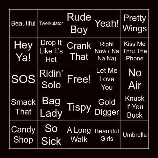 2000s Pop Playlist Bingo Card