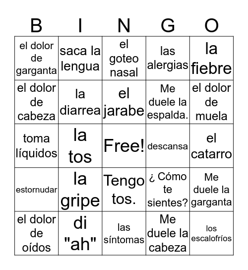 De Memoria in Spanish Bingo Card