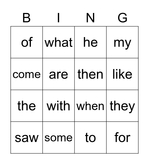 Prep Bingo Card