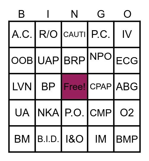 ABBREVIATIONS Bingo Card