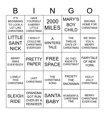 CHRISTMAS ROCK N ROLL BINGO Card