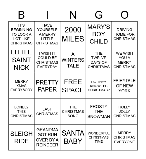 CHRISTMAS ROCK N ROLL BINGO Card