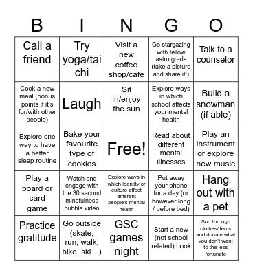 CASCA GSC Winter BINGO Card