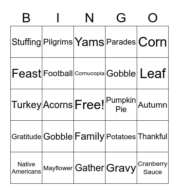 Thanksgiving Bingo Card