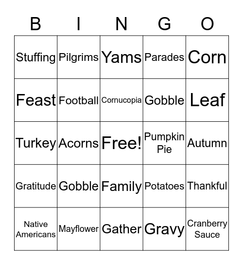 Thanksgiving Bingo Card