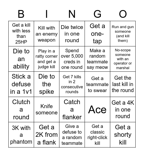 VALORANT Bingo Card