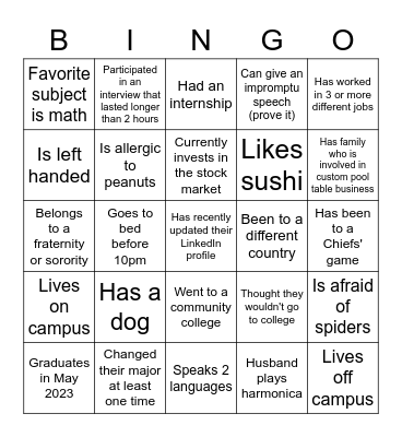 Fall Mixer Event Bingo Card