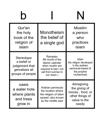 Islam Bingo Card