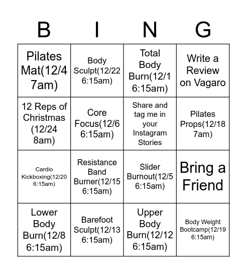 Let's SLAY December Bingo Card
