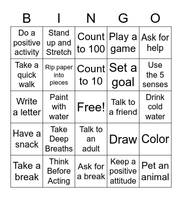 Coping Skills Bingo Card