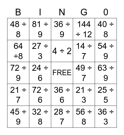 DIVISION Bingo Card