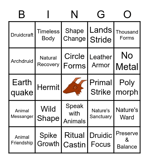 Druid Bingo Card