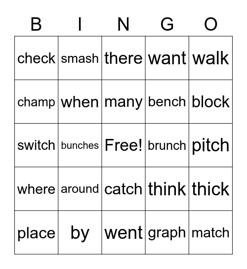 digraphs Bingo Card