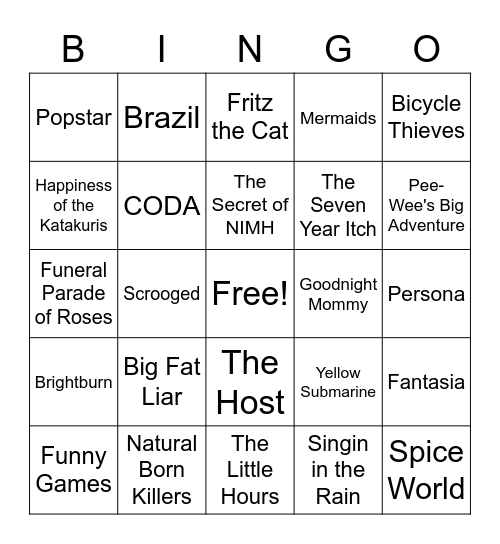 Movie Bingo Card