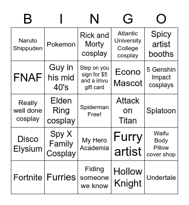 COMIC CON 2023 BINGO TYPE BEAT Bingo Card