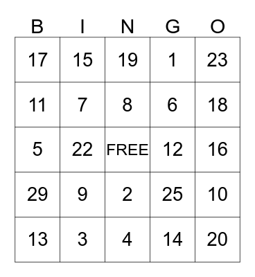 THANKSGIVING BINGO Card