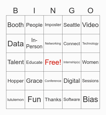 Grace Hopper Conference 2022 Bingo Card