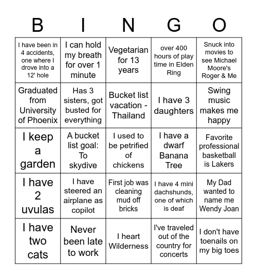 Birthday Bingo Card