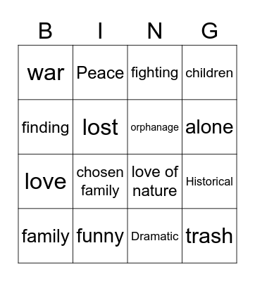 JOJO rabbit Bingo Card