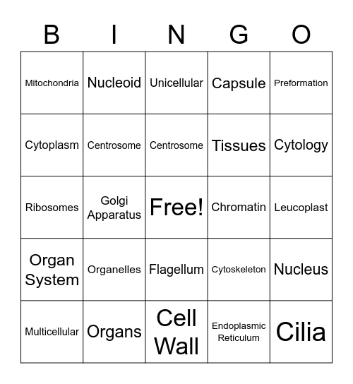 Biology Ch. 5A Bingo Card