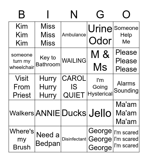 A day at the Rest Home Bingo Card