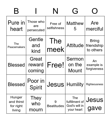 Beatitudes Bingo Card