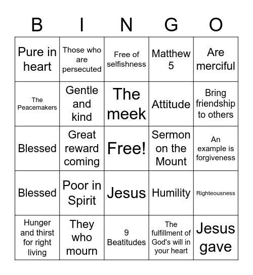 Beatitudes Bingo Card