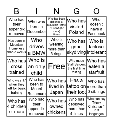 Holiday Party Bingo Card