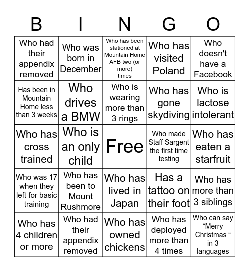 Holiday Party Bingo Card