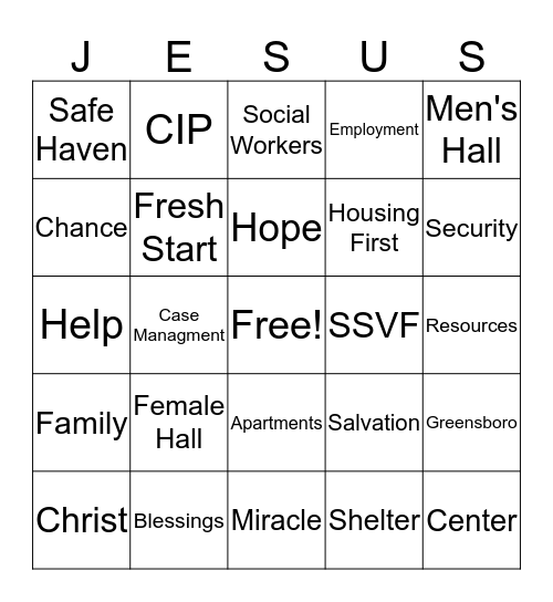 Center of Hope Bingo Card