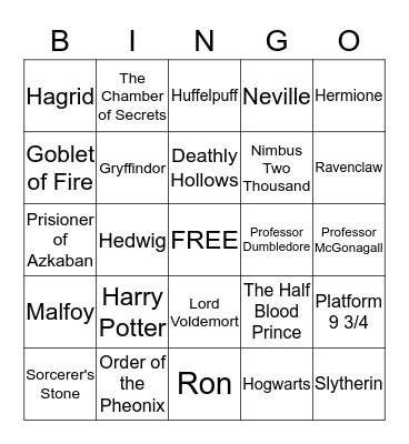 Harry Potter Bingo Card